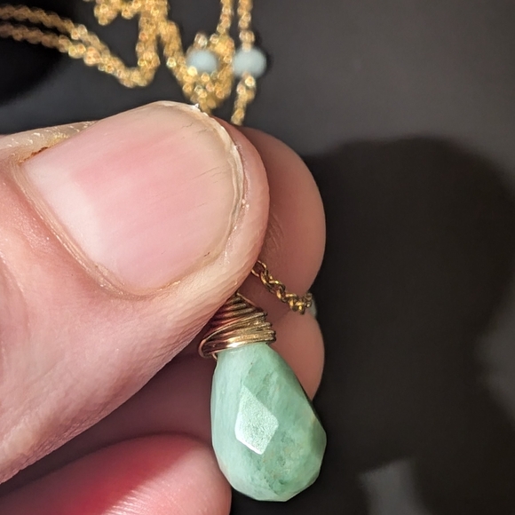 Vintage Aventurine Chalcedony Pendant with Stone Accents 14k Gold Fill 18" Chain - Picture 5 of 9